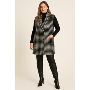 New POL Houndstooth Oversized Soft Fleece Longline Coat SZ S